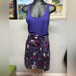 Elegant Floral Pencil Skirt with purple tank top